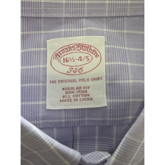 Brooks Brothers 346 Shirt Mens 16.5 Purple Check Regular Fit Non-Iron - Picture 6 of 6